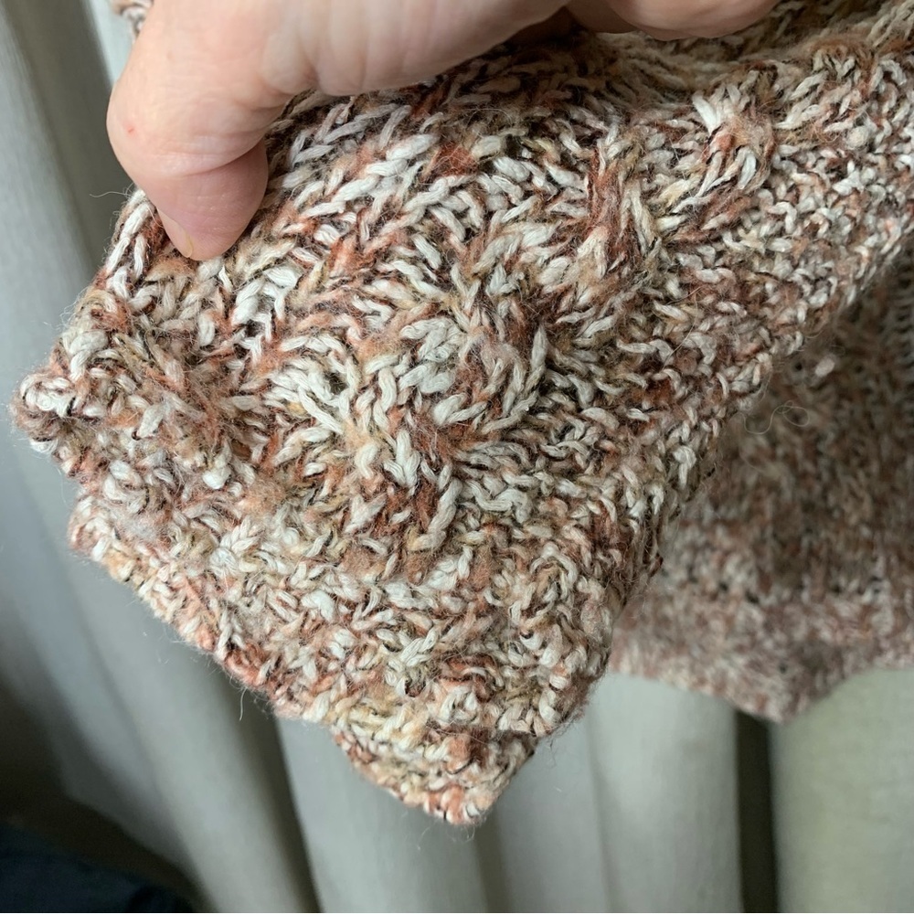 Free People Cable Knit Sweater Brown earth Tones Cotton Linen Casual Pullover XS - Picture 5 of 14